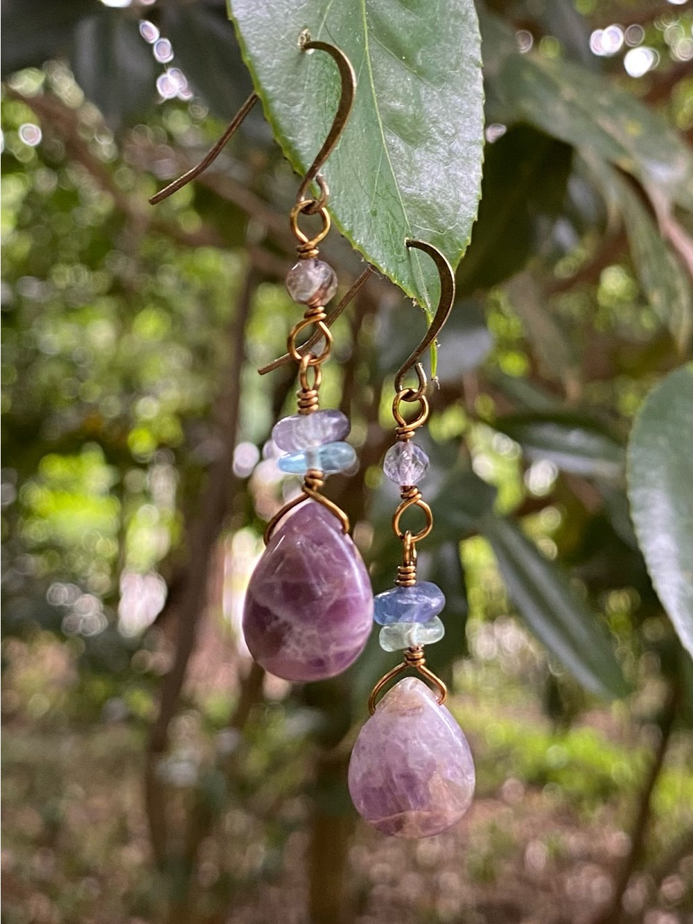 Handcrafted Amethyst and Fluorite Drop Earrings